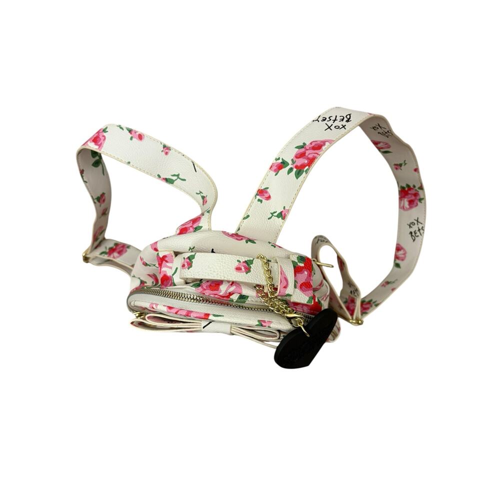 Betsey Johnson Garden Party Quilted Floral Backpack Bow White Pink Roses Clean - Picture 2 of 11